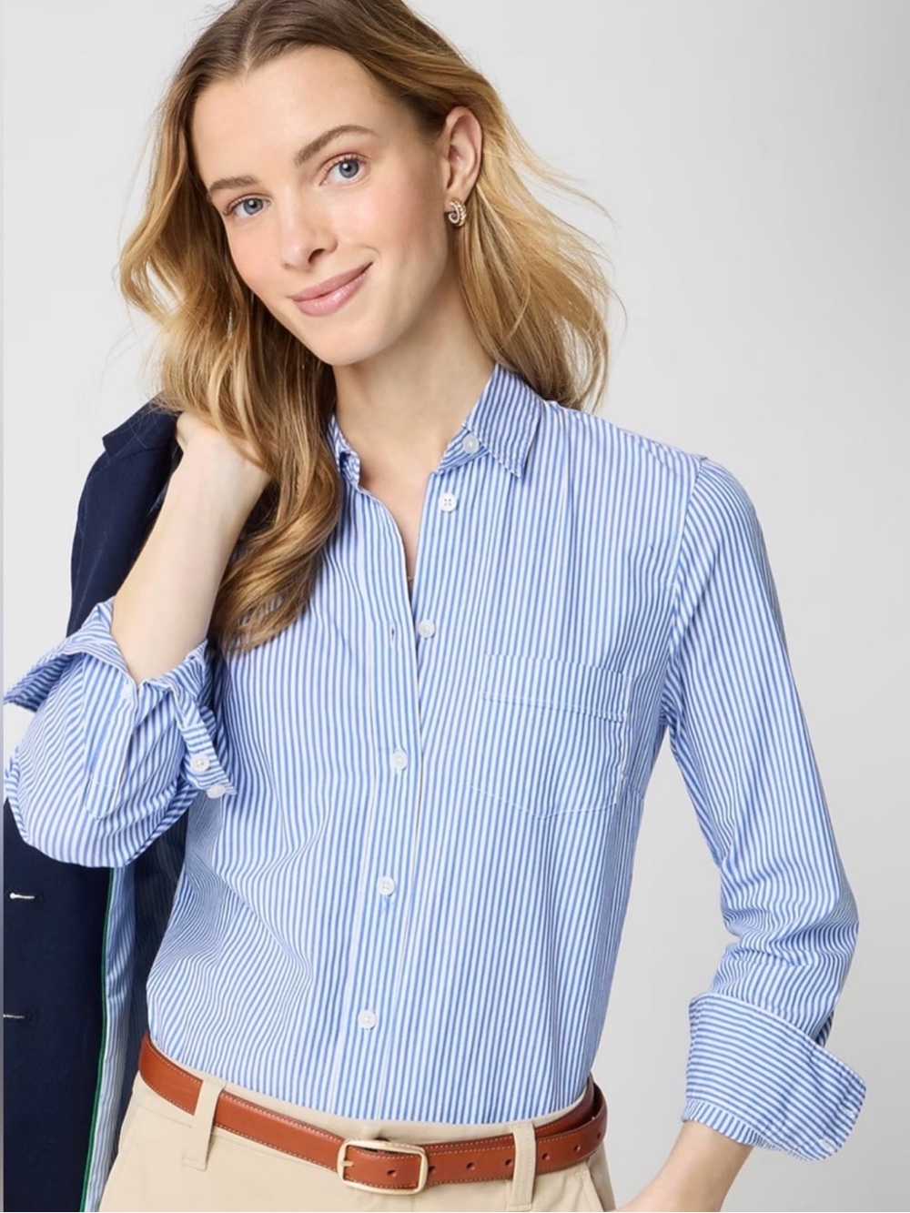 NWT J. Crew Button-up Blue Striped cotton poplin shirt Sz S - NEEDS WASH